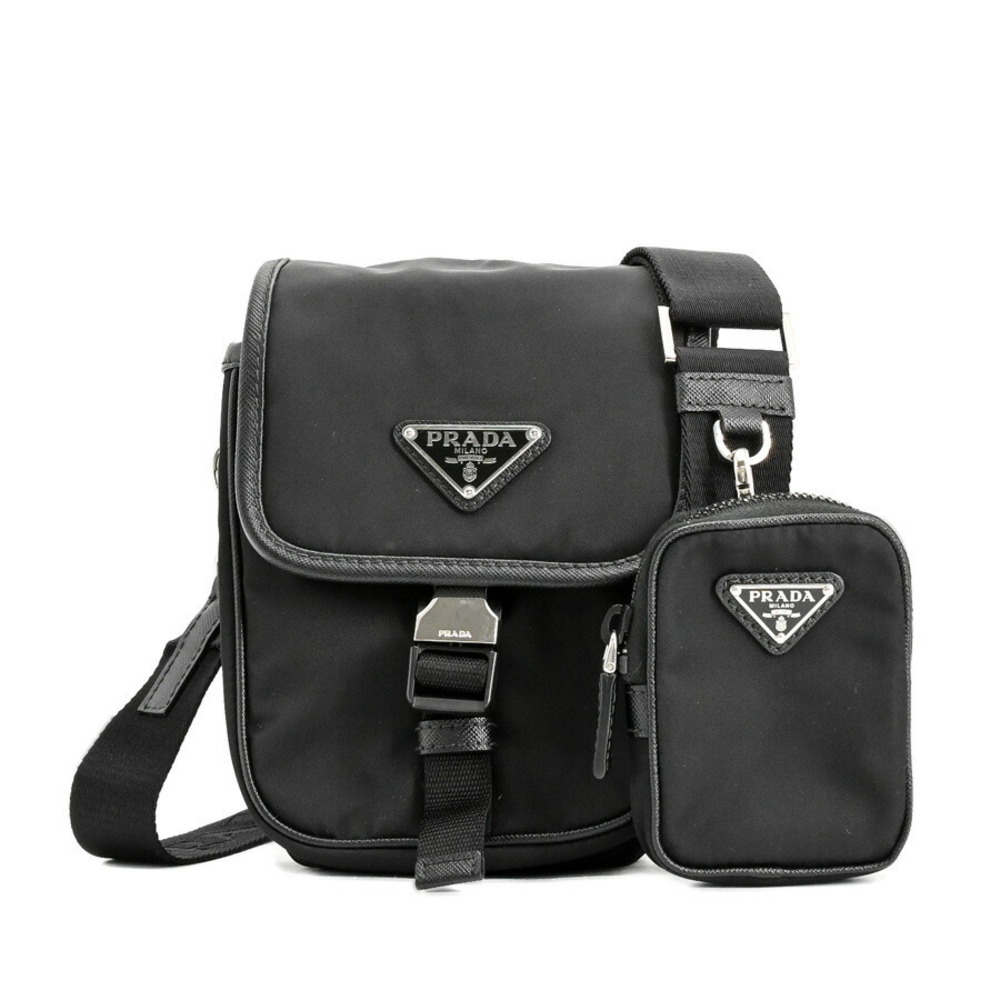 Prada ReNylon Saffiano Leather Shoulder Bag black
